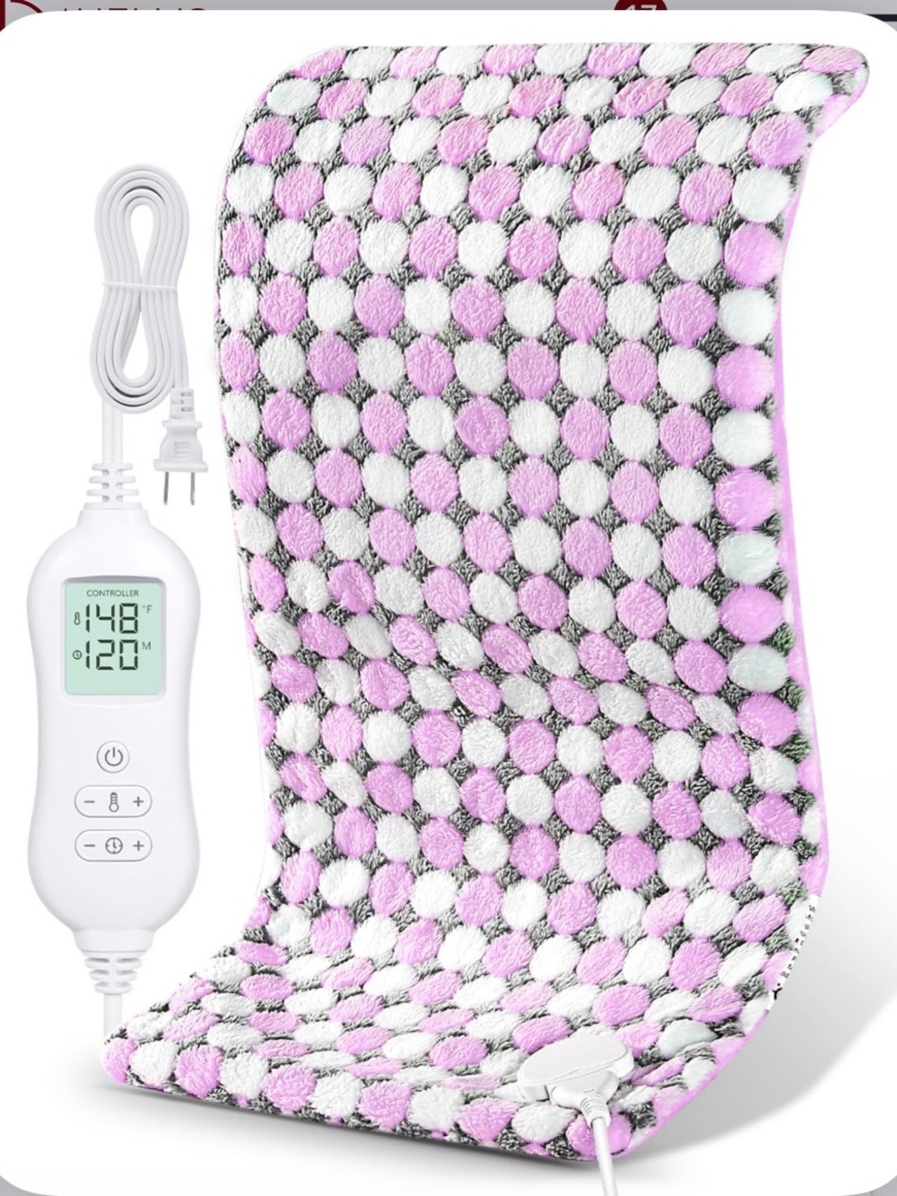 Electric Heating Pad with Controller - Pink & White